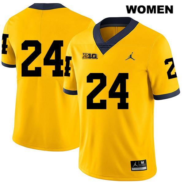 Women's NCAA Michigan Wolverines Lavert Hill #24 No Name Yellow Jordan Brand Authentic Stitched Legend Football College Jersey EP25Z08FQ